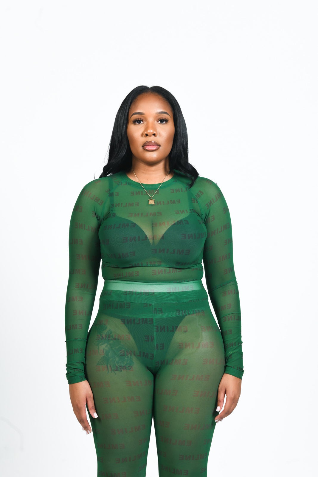 dark green mesh top